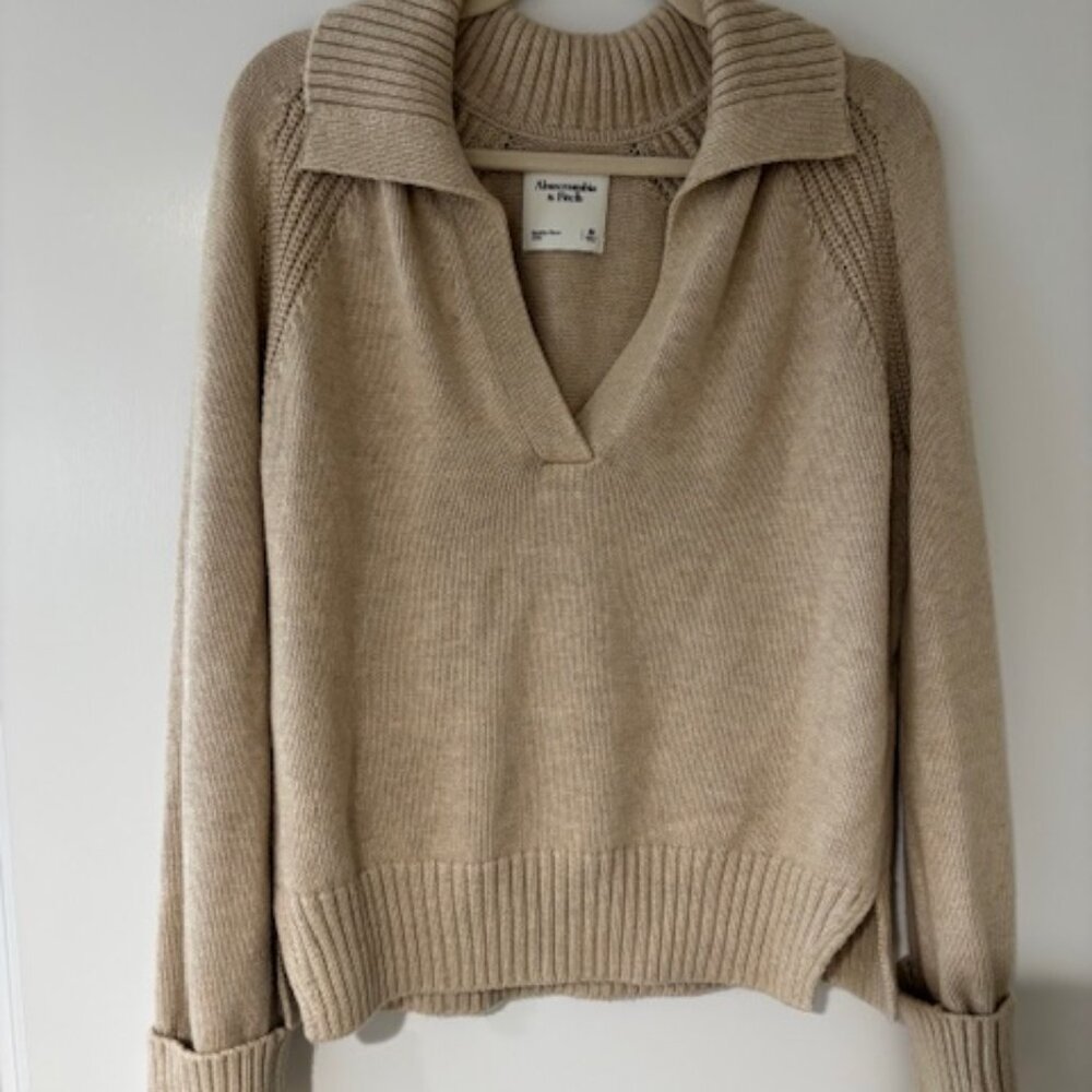 Abercrombie Collared V-Neck Sweater with Cuff Sleeves